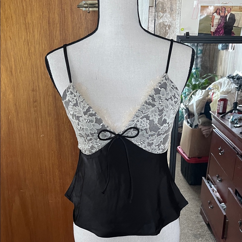 Francesca's Black & Ivory Lace Satin Camisole - Picture 2 of 8